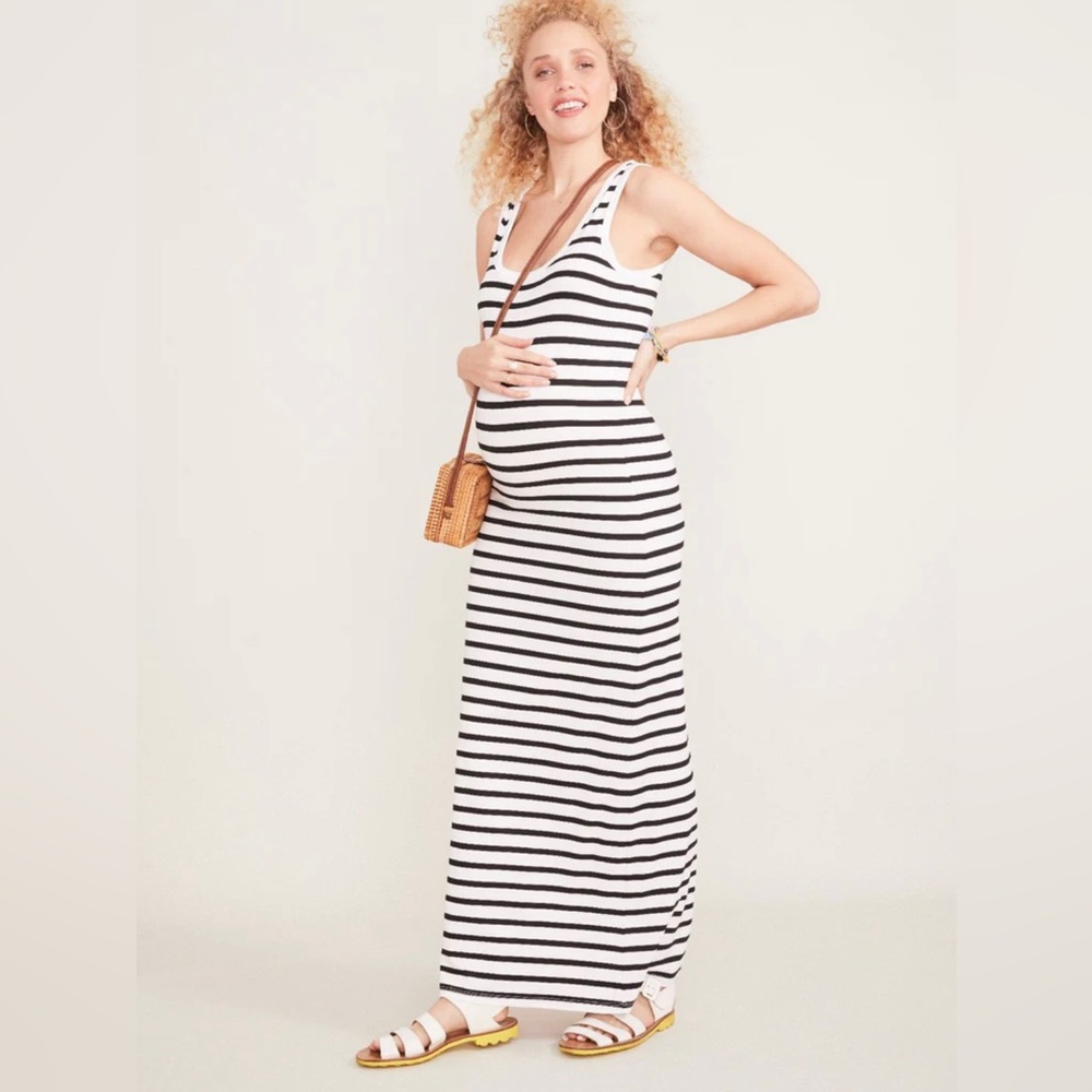 HATCH The Long Body Tank Dress in Black and White Stripe - Size Petite